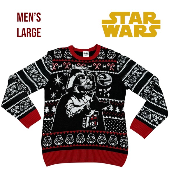Star Wars Darth Vader Stormtrooper Ugly Christmas Sweater Black Red Mens Large - Picture 1 of 7